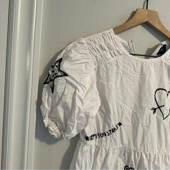 Lottie Hall White Black Fun Embroidered Mini Dress XS/S - Picture 11 of 13